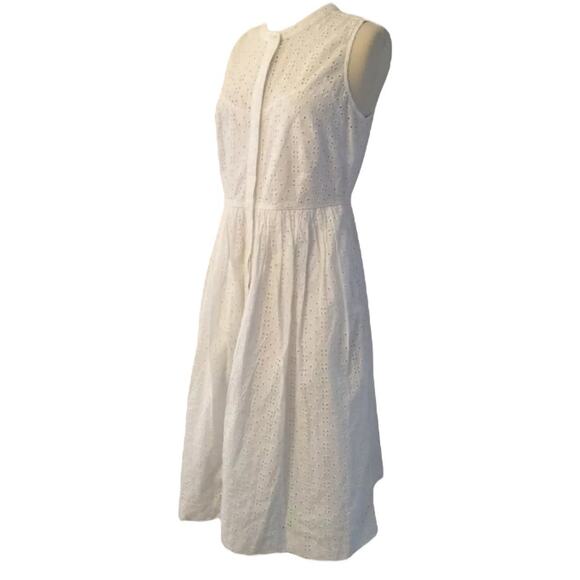 J. Crew Eyelet Lace Sleeveless Tea Length Button Down Dress White Lined size 12 - Picture 5 of 13